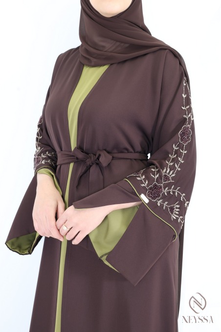 Abaya Dubai Kimono mit Perlenstickerei, 4-teilig, in der Farbe