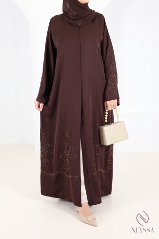 Chocolate-colored Dubai kimono-style Abaya in Khaleeji style