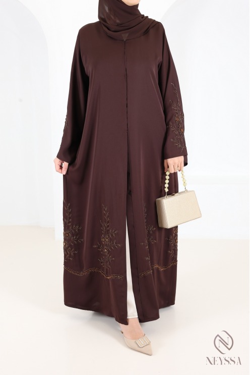 Abaya Dubai im Kimono-Stil, schokoladenbraun, im Khaleeji-Stil