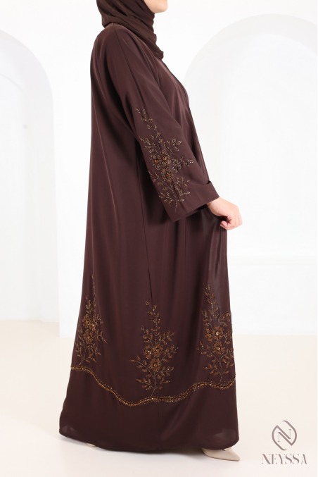 Abaya Dubai im Kimono-Stil, schokoladenbraun, im Khaleeji-Stil