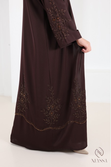Abaya Dubai im Kimono-Stil, schokoladenbraun, im Khaleeji-Stil