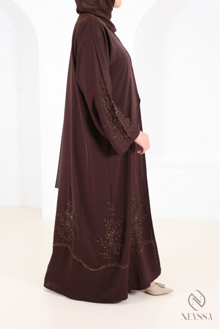 Abaya Dubai im Kimono-Stil, schokoladenbraun, im Khaleeji-Stil