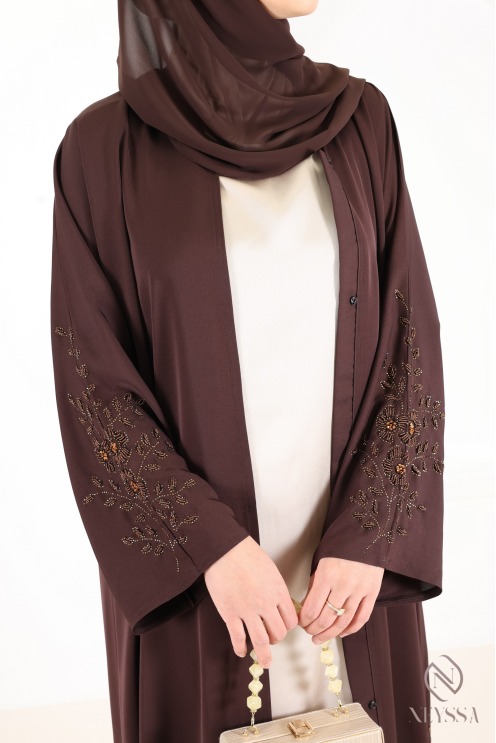 Chocolate-colored Dubai kimono-style Abaya in Khaleeji style