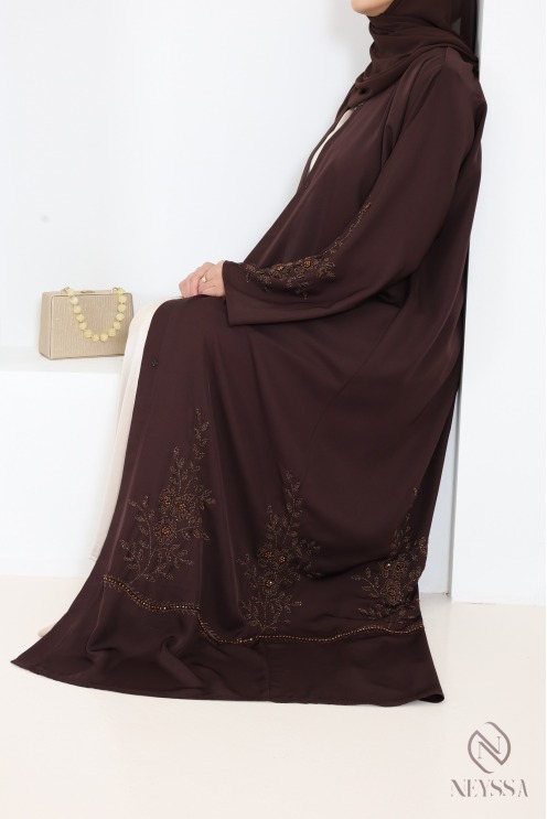 Abaya Dubai im Kimono-Stil, schokoladenbraun, im Khaleeji-Stil