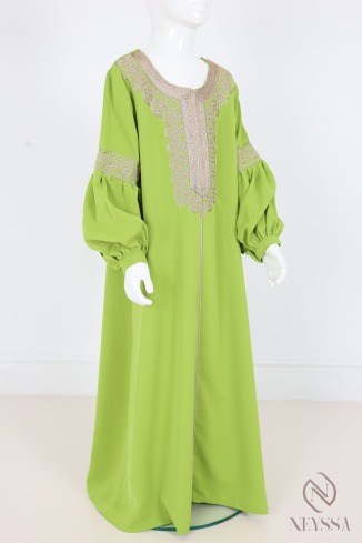 Abaya inspiration caftan avec broderie pour fille, manches bouffantes
