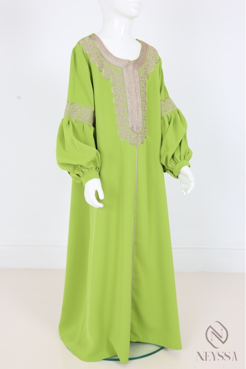 Abaya inspiration caftan avec broderie pour fille, manches bouffantes