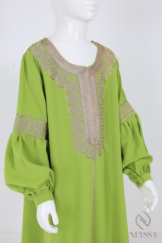 Abaya im Kaftan-Stil mit Stickerei für Mädchen, Puffärmel 2