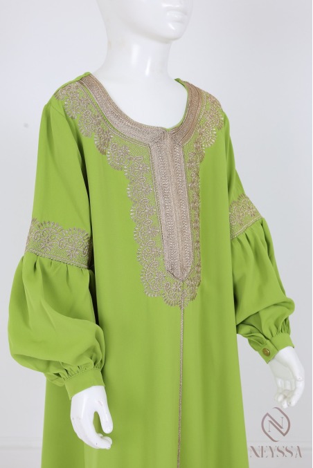 Abaya im Kaftan-Stil mit Stickerei für Mädchen, Puffärmel