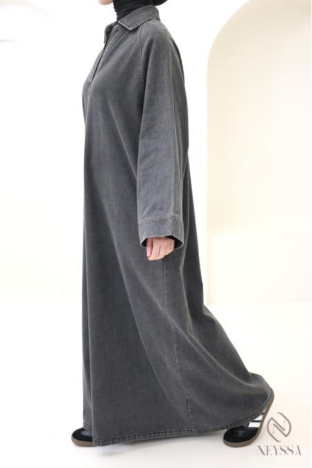 Robe longue en jean 100% coton à col chemise, tenue printemps femme