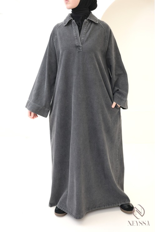 Langes Jeanskleid aus 100 % Baumwolle mit Hemdkragen