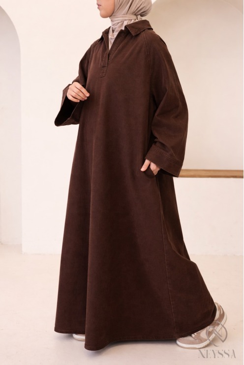 Robe jean en coton ample à manches longues, col chemise