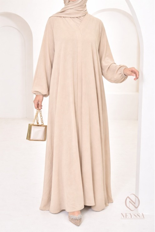 Hurija Beige Dubai Umbrella-Cut Abaya