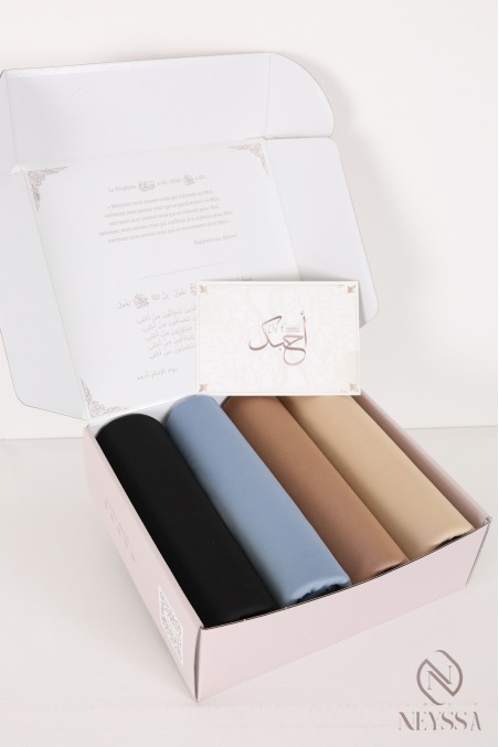 Geschenkbox mit 4 Hijabs aus Liquid-Jersey, fertige Geschenke
