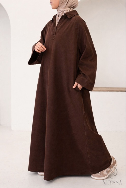 Robe jean en coton ample à manches longues, col chemise