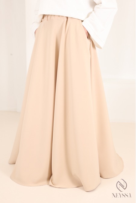 Jupe longue fluide taille élastique évasée taille spéciale 1m80