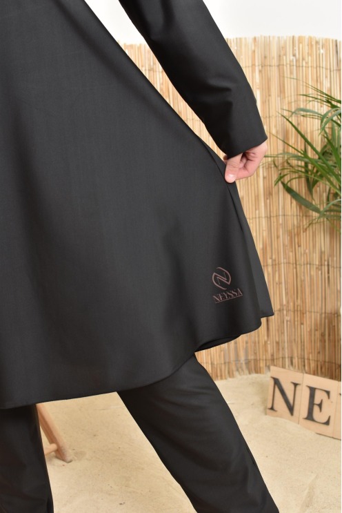 burkini long noir 3 pièces, tunique, pantalon et hijab. idéal hijabi