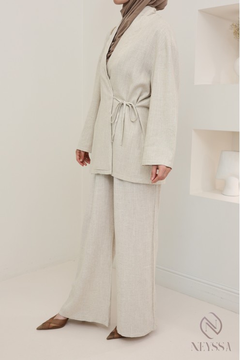 Pantalon femme en lin ample taille élastique avec poches idéal été