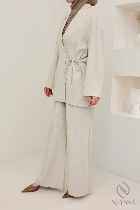 Pantalon femme en lin ample taille élastique avec poches idéal été