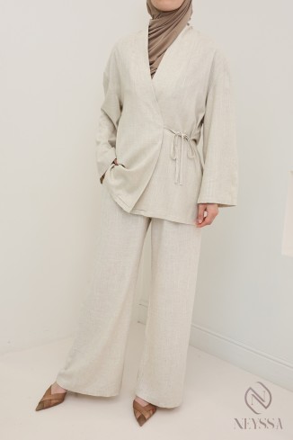 Women's loose-fitting linen pants with elastic waistband and pockets 2