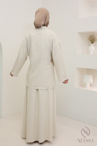 Elegant beige linen-effect top with tie, ideal for everyday wear 2