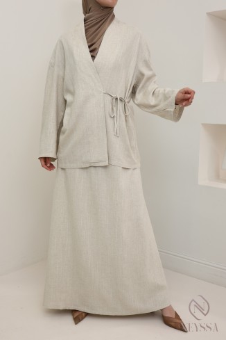 Haut effet lin beige à nouer élégant idéal pour le quotidien