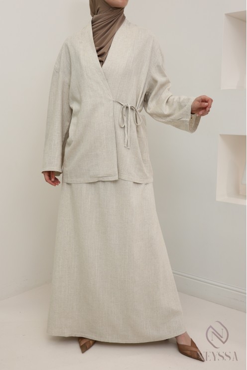 Haut effet lin beige à nouer élégant idéal pour le quotidien