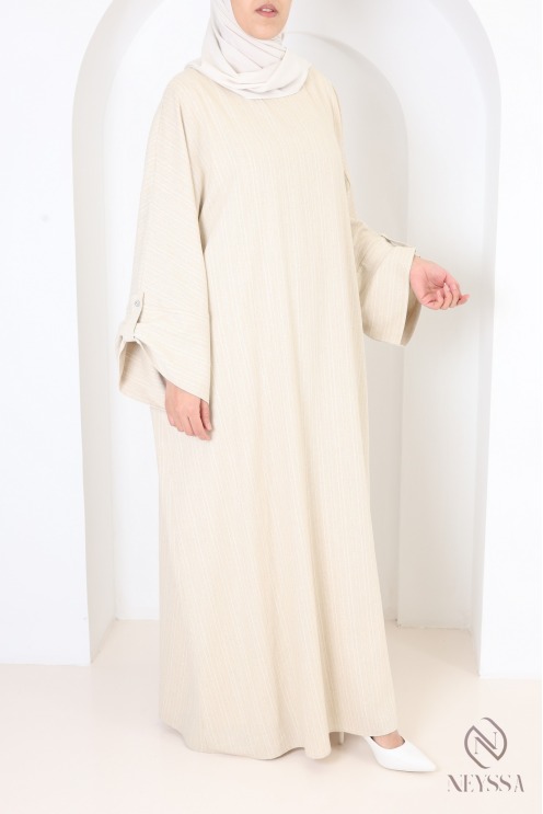 Langes Abaya-Kleid mit goldenen Streifen, Baumwollmischung