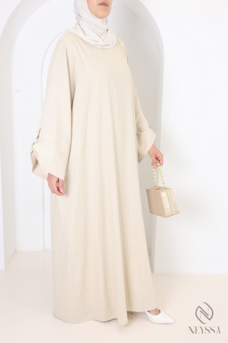 Langes Abaya-Kleid mit goldenen Streifen, Baumwollmischung