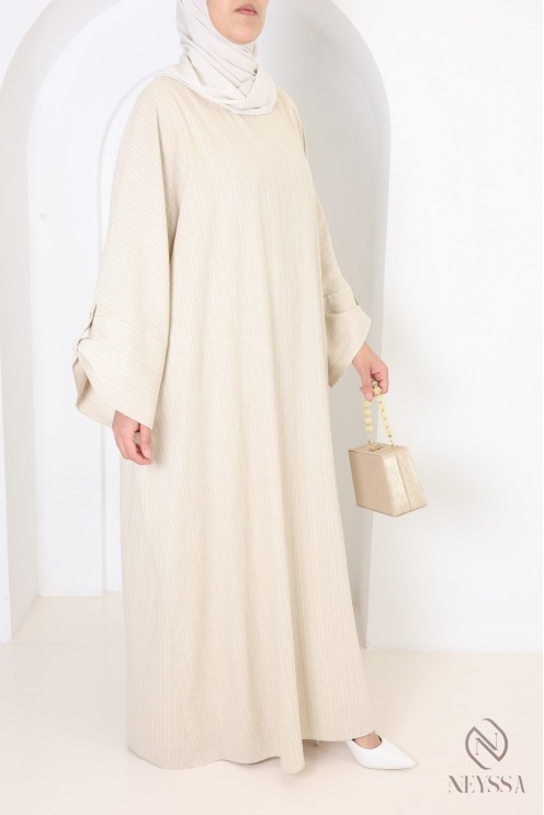 Langes Abaya-Kleid mit goldenen Streifen, Baumwollmischung