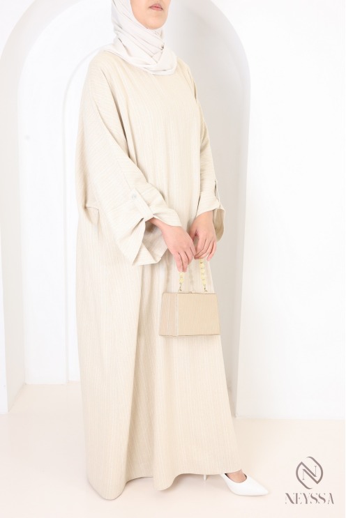 Abaya robe longue à rayures dorée, coton mélangé, tissu léger