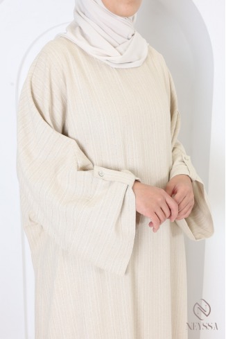 Langes Abaya-Kleid mit goldenen Streifen, Baumwollmischung 2