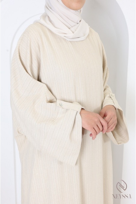 Abaya robe longue à rayures dorée, coton mélangé, tissu léger