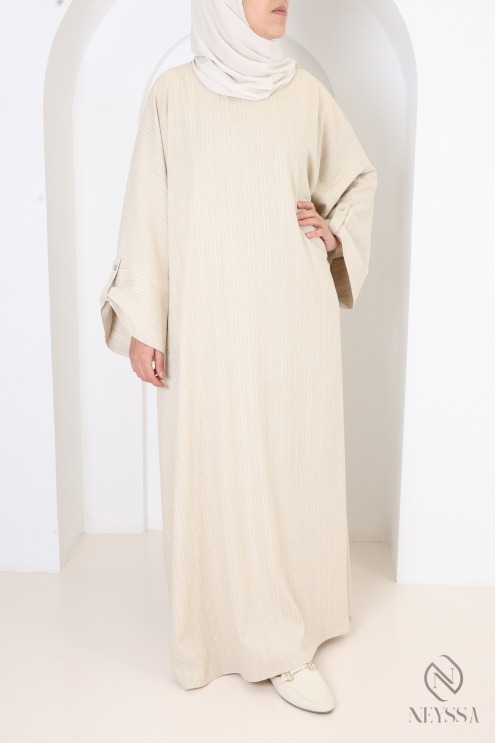 Langes Abaya-Kleid mit goldenen Streifen, Baumwollmischung