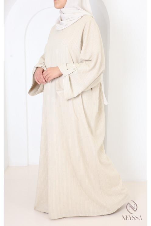 Long abaya dress with gold stripes, cotton blend, lightweight fabric