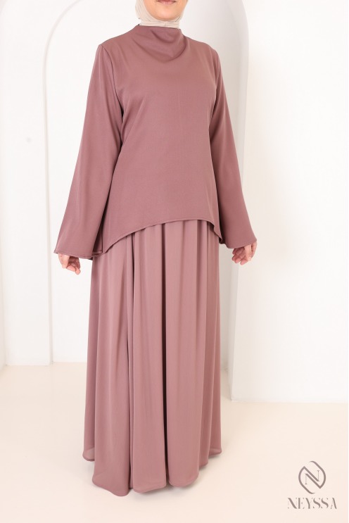 Ensemble blouse crêpe + jupe longue évasée mousseline plissée