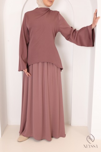 Crepe blouse and long pleated chiffon flared skirt set 2