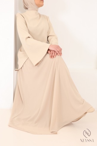 Beige shirt set with long pleated skirt