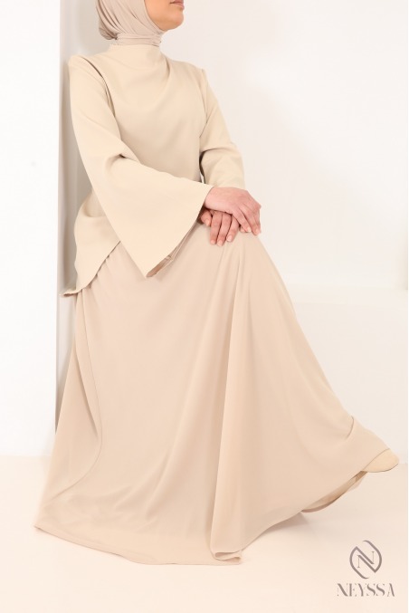 Beige shirt set with long pleated skirt