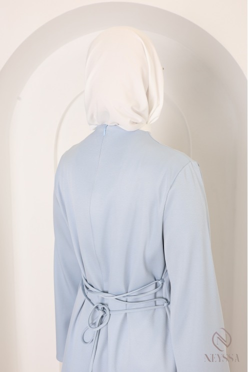 Ensemble baby blue blouse + jupe longue évasée bi matière