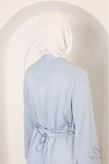Ensemble baby blue blouse + jupe longue évasée bi matière