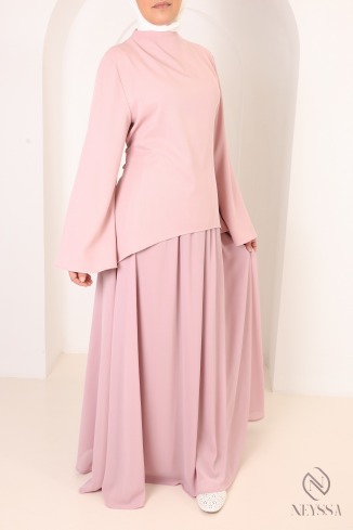 2-Piece Asymmetrical Set + Long Flared Pink Skirt 2