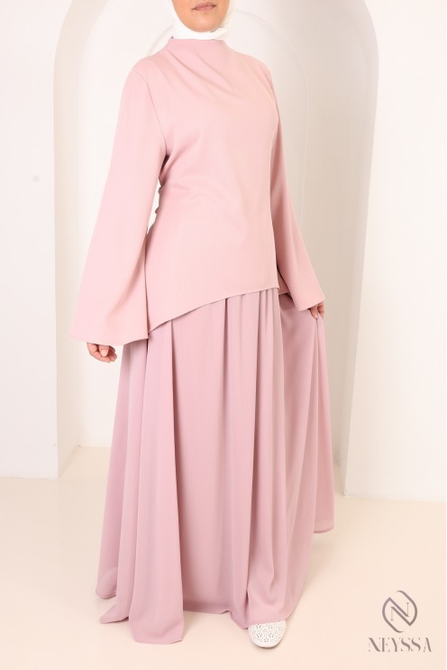 2-Piece Asymmetrical Set + Long Flared Pink Skirt