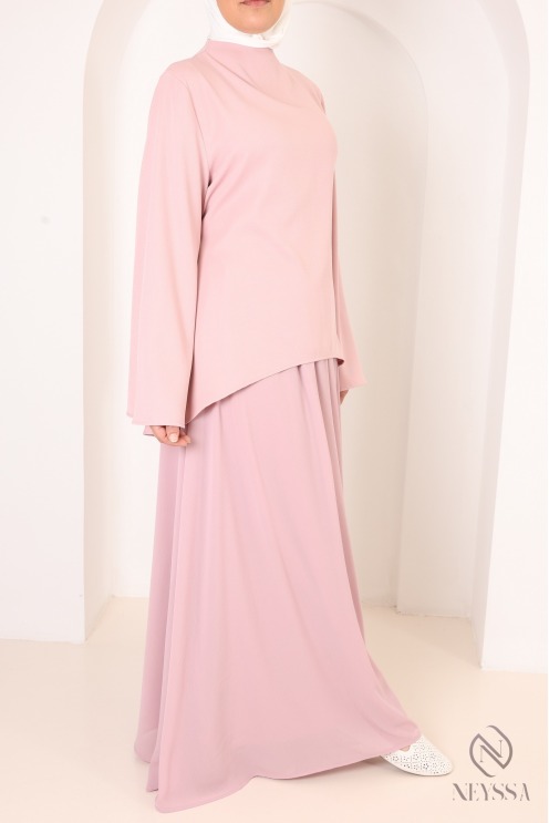 2-Piece Asymmetrical Set + Long Flared Pink Skirt