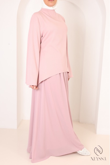 2-Piece Asymmetrical Set + Long Flared Pink Skirt