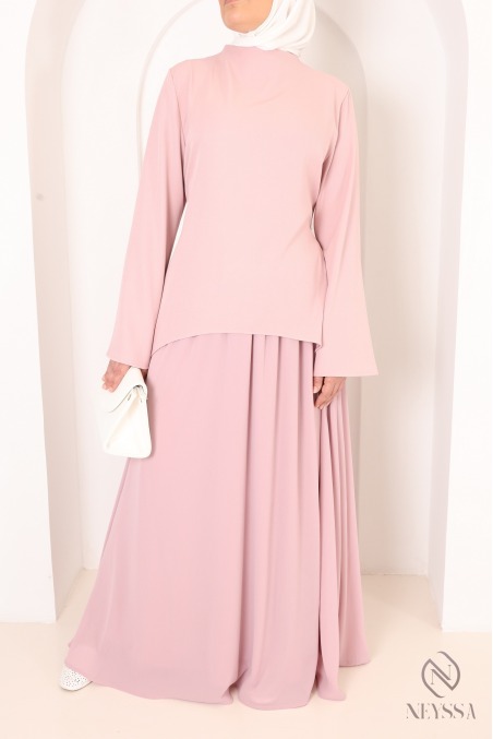 2-Piece Asymmetrical Set + Long Flared Pink Skirt