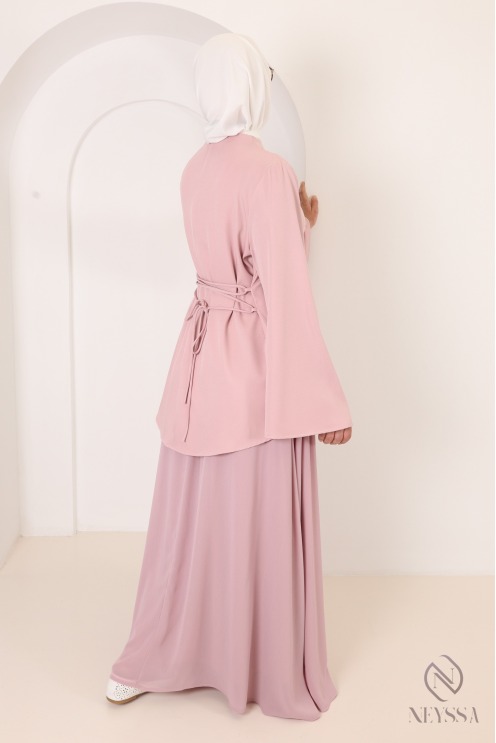 2-Piece Asymmetrical Set + Long Flared Pink Skirt