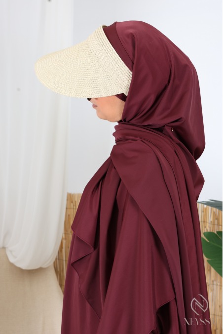 Burkini 3 pièces bordeaux grande taille coupe papillon avec zip