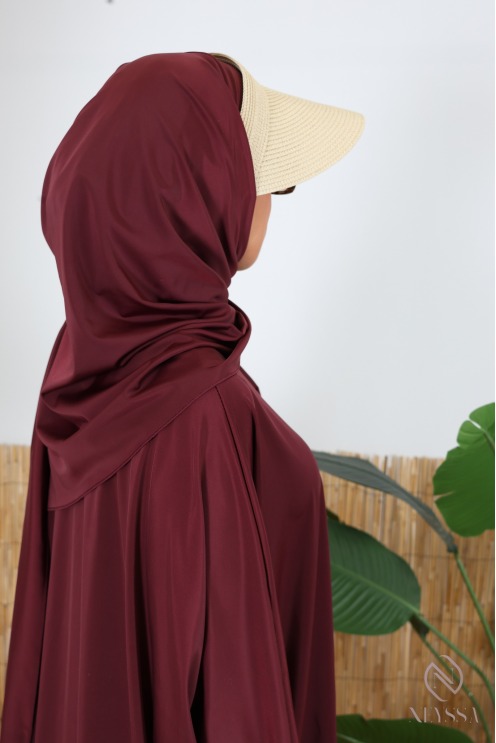 Burgundy 3-piece plus-size butterfly-cut burkini with zipper