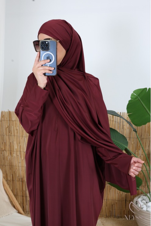 Burkini 3 pièces bordeaux grande taille coupe papillon avec zip