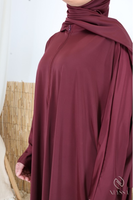 Burkini 3 pièces bordeaux grande taille coupe papillon avec zip